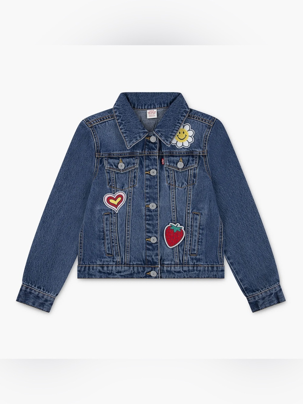 Levi's Blue Denim Kids Jacket with Playful Patch Accents | Size XL